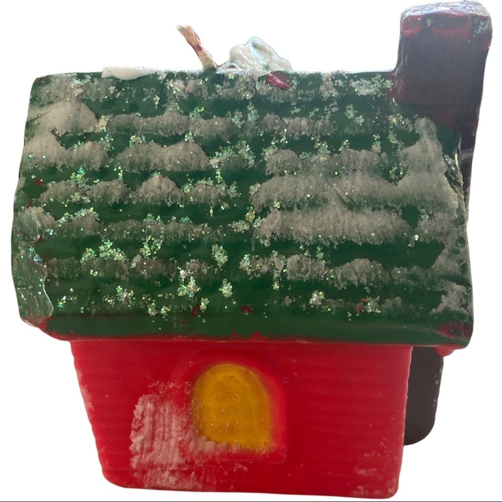Vtg Leadless Wick Made In Italy Single Wick Snowy House Scene 6” H 6” Width